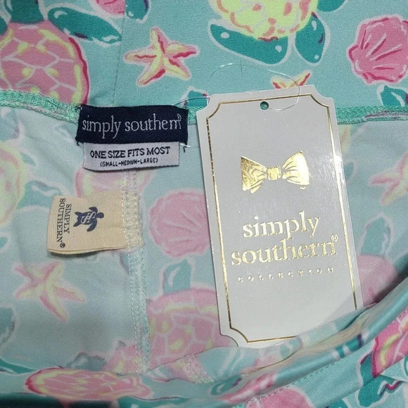 Simply Southern Capri Leggings Women's One Size Fits Most Teal Pink Turtles New - Picture 6 of 6